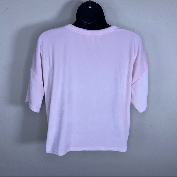 LARGE JUICY COUTURE PINK VELOUR CROP TOP STUDDED TEE STRETCH - Picture 5 of 10